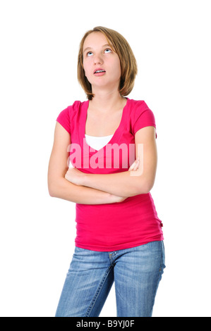 Teenage girl showing attitude isolated on white background Stock Photo