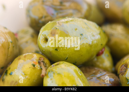 Pile of green olives Stock Photo
