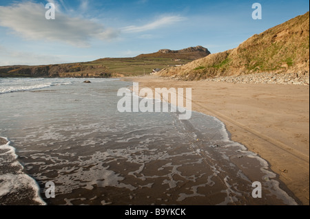 deserted Whitesands Bay beach Porth Mawr near St Davids Pembrokeshire Coast National Park west Wales UK spring afternoon Stock Photo