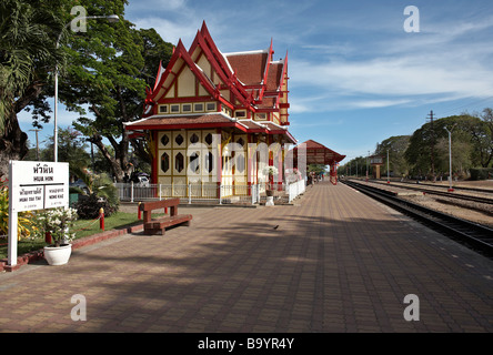 Hua Hin train station featuring the Royal Pavilion used in past era's by the Kingdoms monarchy when visiting the town Stock Photo