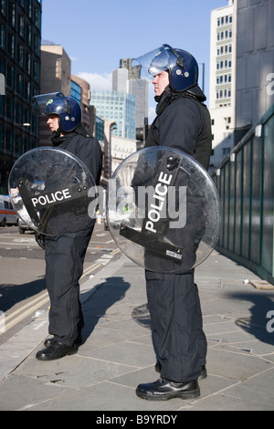 Riot police on duty during anti-capitalist protest against G20 summit, London, April 1 2009 Stock Photo