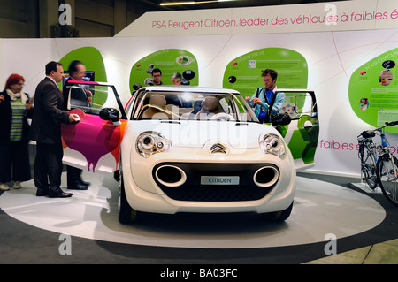 Paris France, People Looking, PSA Peugeot Citroen Car Company, Sustainability Trade Show, green car Electric Car ECO Friendly Consumer Products, Stock Photo