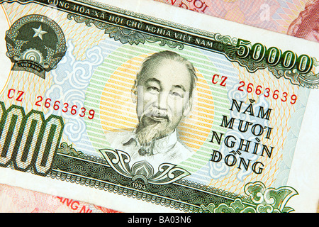 Money Vietnam currency detail of old Vietnamese 50000 dong Vietnamese banknote Stock Photo