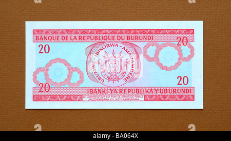 Republic of Burundi 20 Twenty Franc Bank Note Stock Photo