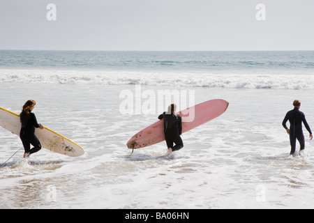 Female surfers on Santa Monica beach Santa Monica Los Angeles California USA Stock Photo