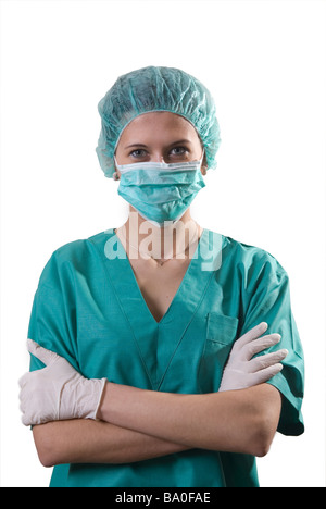 Confident Nurse arms folded cutout against a white background Stock Photo