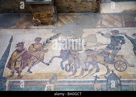 Chariot Race mosaic Villa Romana del Casale 4th century near Piazza Armerina Sicily Italy Europe EU Stock Photo