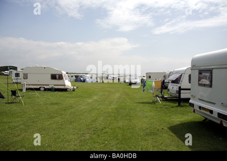 A sunny touring caravan holiday site near Port Eynon, Gower Peninsular, South Wales Stock Photo