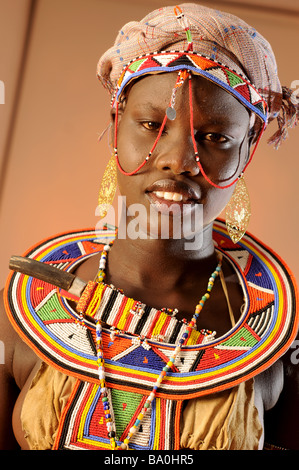 black african girl dressed in tribal costume Stock Photo