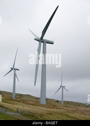 Three of the five 1.3MW wind turbines at Npower Renewables owned wind farm at Lambrigg in Cumbria Stock Photo