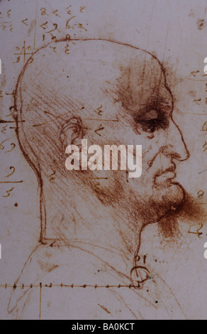 Bald man in profile by Leonardo da Vinci 1495 pen and ink Stock Photo
