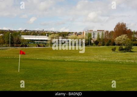 View across Blackpill Golf Course, looking towards Singleton Hospital, in spring, Swansea, West Glamorgan, South Wales, U.K. Stock Photo