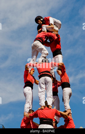 Castellers Competition during the La Merce Festival in Placa de Sant Jaume Barcelona Spain, team Barcelona Stock Photo