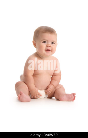 Baby sitting on white background Stock Photo