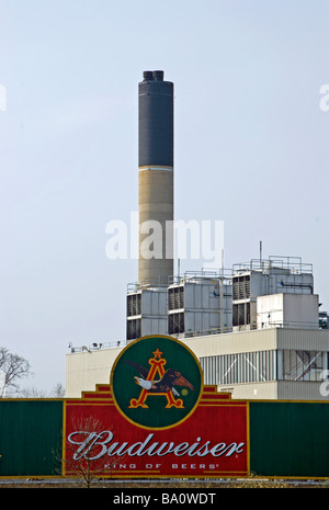 budweiser king of beers logo on a billboard at the stag brewery, mortlake, southwest london, england Stock Photo