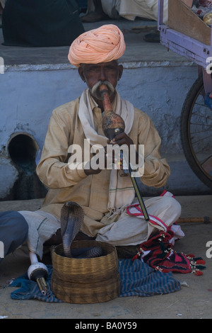 Snake charmer, Pushkar camel fair Stock Photo