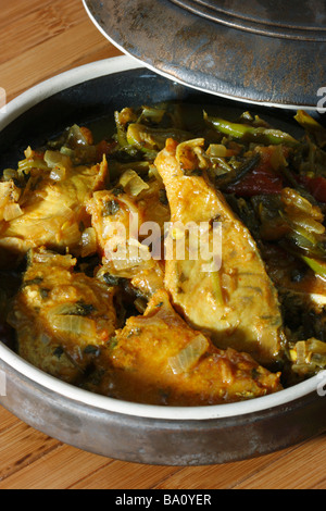 Andhra Chepala Pulusu is a traditional fish pulusu in which fish is cooked in tamarind juice and masala Stock Photo