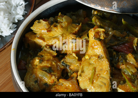 Andhra Chepala Pulusu is a traditional fish pulusu in which fish is cooked in tamarind juice and masala Stock Photo