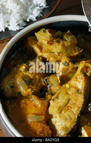 Andhra Chepala Pulusu is a traditional fish pulusu in which fish is cooked in tamarind juice and masala Stock Photo