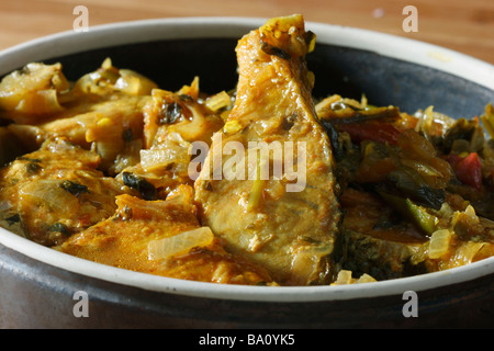 Andhra Chepala Pulusu is a traditional fish pulusu in which fish is cooked in tamarind juice and masala Stock Photo