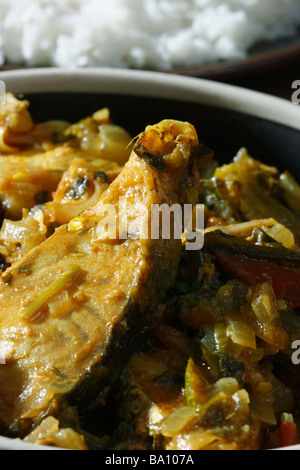 Andhra Chepala Pulusu is a traditional fish pulusu in which fish is cooked in tamarind juice and masala Stock Photo