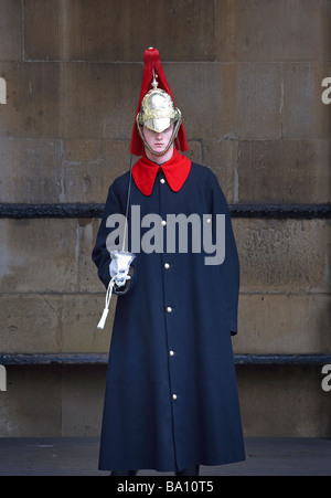 A Member of the Blues and Royals Household Cavalry regiment on guard in Horse Guards Whitehall London uk Stock Photo