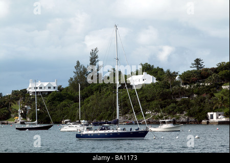 Yachts moored in the entrance to Hamilton Harbour (Barrs Bay), City of Hamilton Bermuda Stock Photo