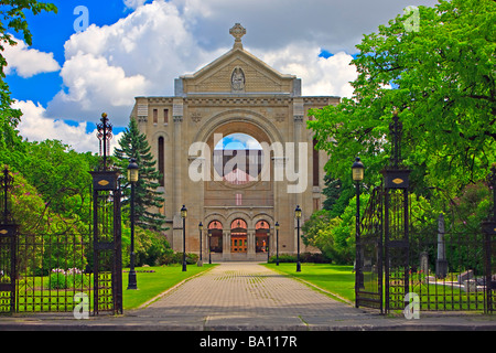 Facade of the St Boniface Cathedral in the old French Quarter of St Boniface in the City of Winnipeg Manitoba Canada. Stock Photo