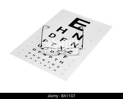 Spectacles on Snellen eye test chart Stock Photo