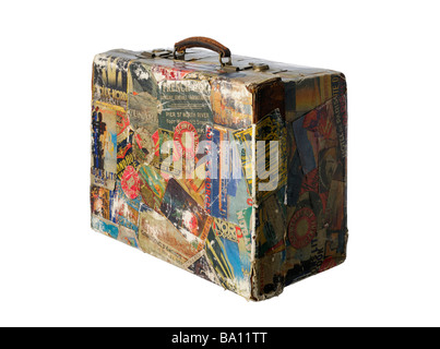 Vintage suitcase old travel stickers retro Stock Photo