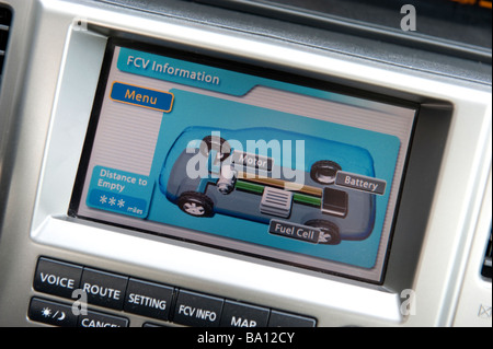 Dashboard display on a hydrogen fuel cell (FCV) battery-powered vehicle Stock Photo