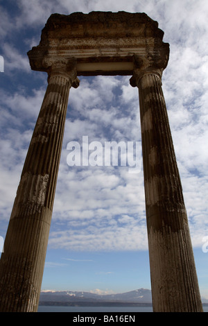 Roman ruin overlooking Lake Geneva, Nyon, Switzerland Stock Photo