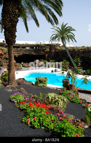 Emerald-green pool, Jameos del Agua, Arrietta, Province of Las Palmas, Lanzarote, Canary Islands, Spain Stock Photo