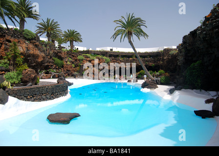 Emerald-green pool, Jameos del Agua, Arrietta, Province of Las Palmas, Lanzarote, Canary Islands, Spain Stock Photo