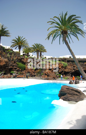 Emerald-green pool, Jameos del Agua, Arrietta, Province of Las Palmas, Lanzarote, Canary Islands, Spain Stock Photo