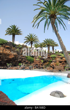 Emerald-green pool, Jameos del Agua, Arrietta, Province of Las Palmas, Lanzarote, Canary Islands, Spain Stock Photo