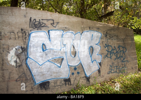 Gang grafitti in rural USA. Gangs are migrating from inner cities to rural communities. Stock Photo