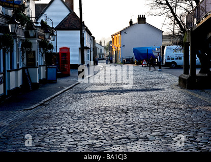 An empty cobbled street in Leigh on Sea in Essex Stock Photo