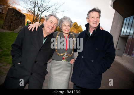 Terry Jones and Michael Palin of Monty Python with Sue Jones Davies Mayor of Aberystwyth Wales UK Stock Photo