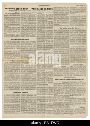 press/media, magazines, 'Süddeutsche Zeitung', Munich, 17 volume, number 187, Monday 7.8.1961, article, Stock Photo