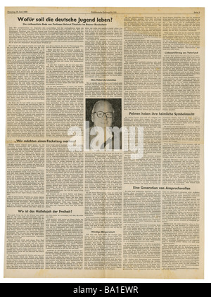 press/media, magazines, 'Süddeutsche Zeitung', Munich, 18 volume, number 152, Tuesday 26.6.1962, article, speech about the future of German youth, , Stock Photo