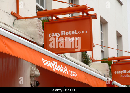 View above the main entrance to the easyHotel near Paddington Railway Station in London UK. Stock Photo