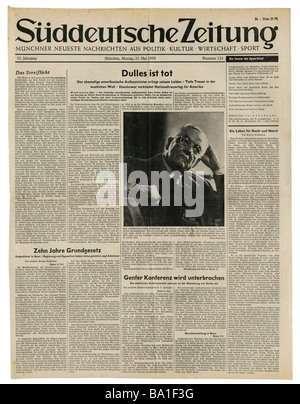 press/media, magazines, 'Süddeutsche Zeitung', Munich, 15 volume, number 124, Monday 25.5.1959, article, death of John Foster Dulles, Stock Photo