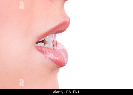 Closeup of a woman's lips talking Stock Photo