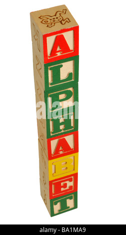 Alphabet, spelt out in wooden blocks Stock Photo