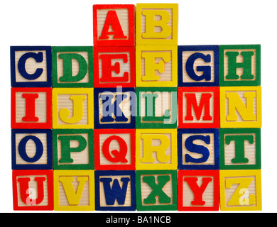 Alphabet in wooden letter blocks Stock Photo
