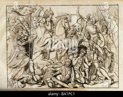 middle ages, Frankish Empire, 'Battle of Tours', 732, copper engraving by Joseph Fuchs, 'Vorzeit und Gegenwart', Augsburg, 1832, , Artist's Copyright has not to be cleared Stock Photo