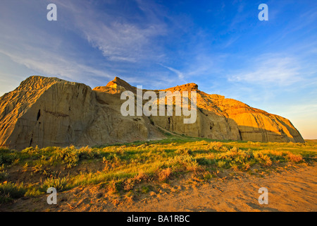 Castle Butte during sunset in the Big Muddy Badlands Southern Saskatchewan Canada Stock Photo