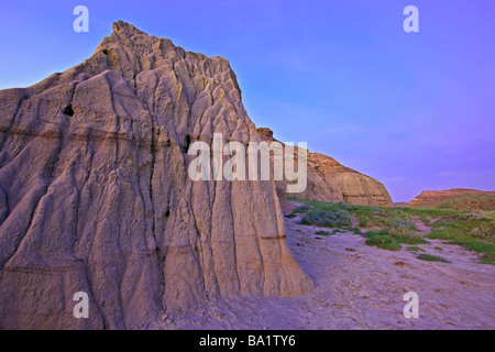 Formations of Castle Butte during dusk in Big Muddy Badlands Southern Saskatchewan Canada Stock Photo