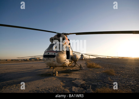 Baqubah, Iraq - An Iraqi Mi-2 helicopter sits on the flight deck abandoned at Camp Warhorse. Stock Photo